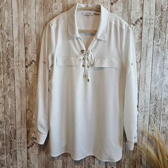Women's Calvin Klein White Blouse Shirt Size M - Picture 1 of 11